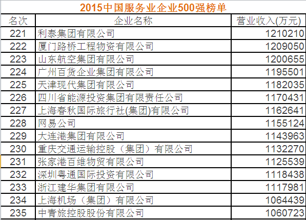 2015中国服务业企业500强 第221名