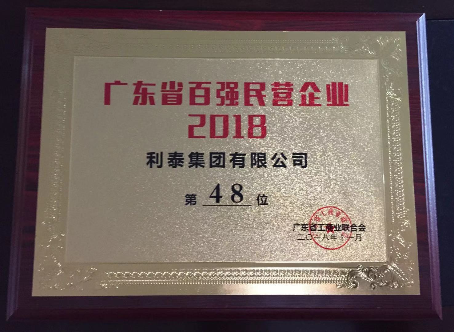 2018广东省百强民营企业（第48位）