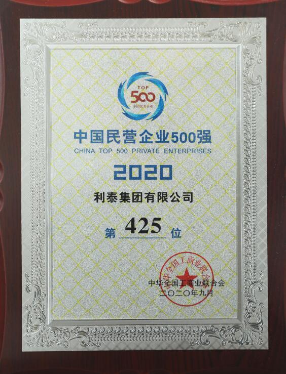 2020年中国民营企业500强第425位